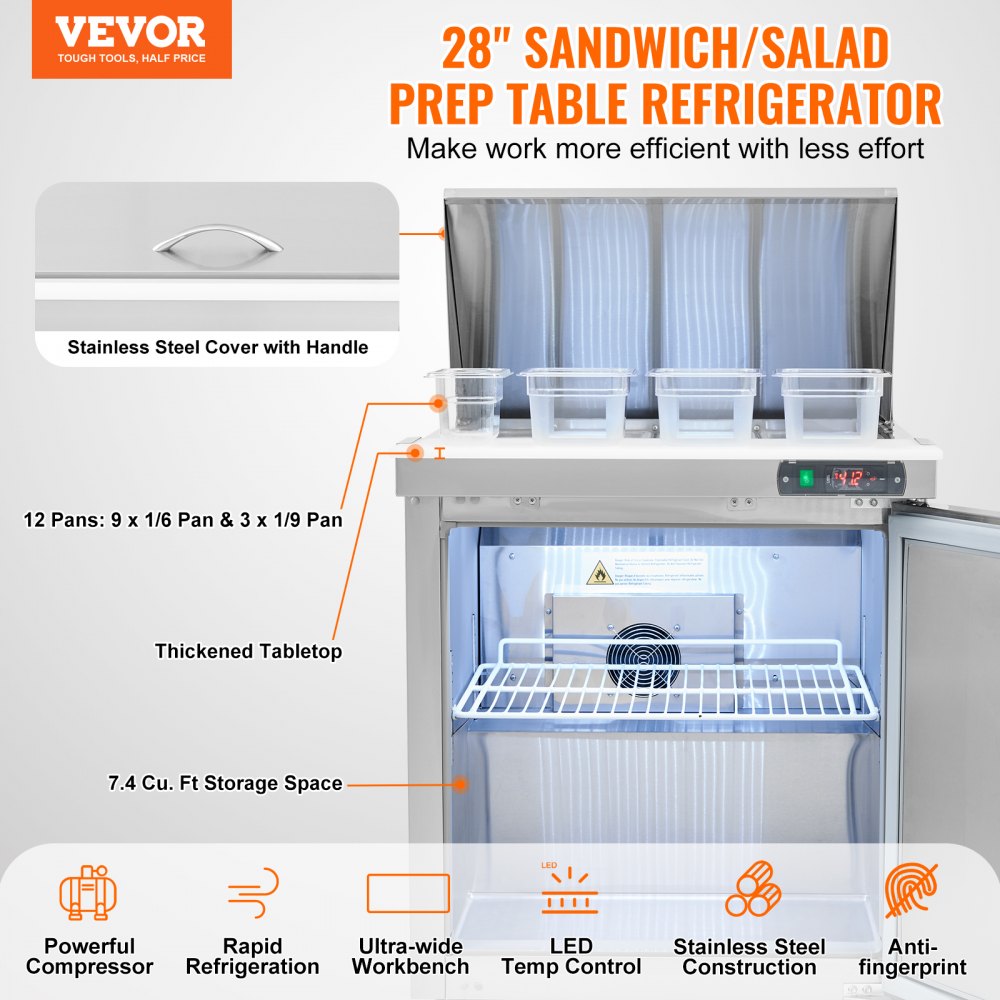 28" Commercial Refrigerator Sandwich & Salad Prep Table in-use view 1