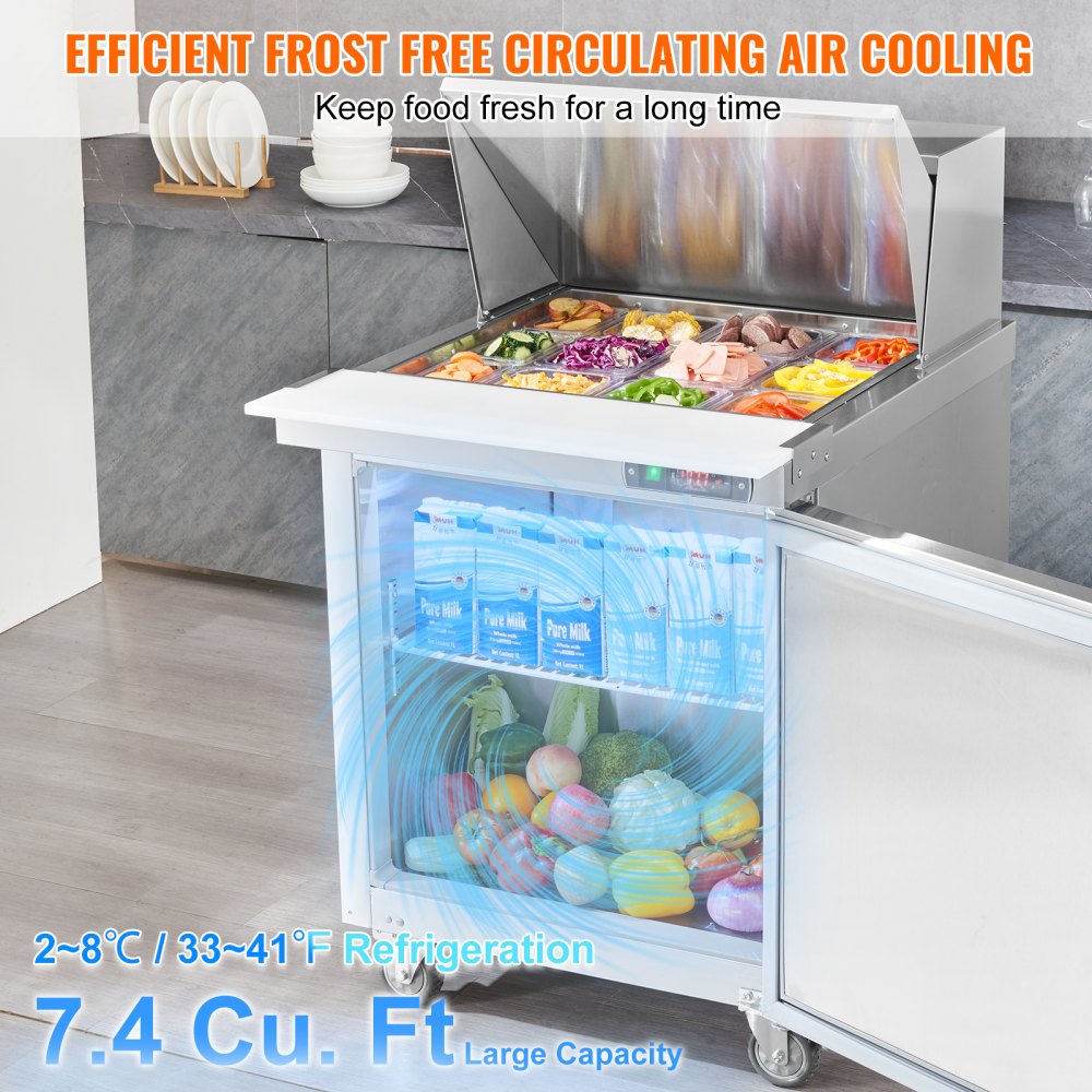 28" Commercial Refrigerator Sandwich & Salad Prep Table in-use view 3