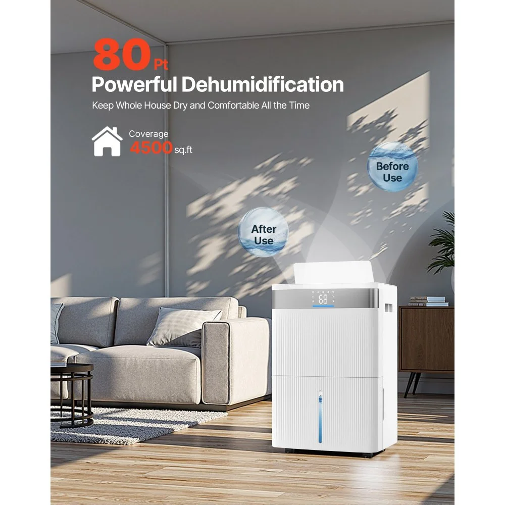 80 Pints Dehumidifier for Home & Basement in-use view 1
