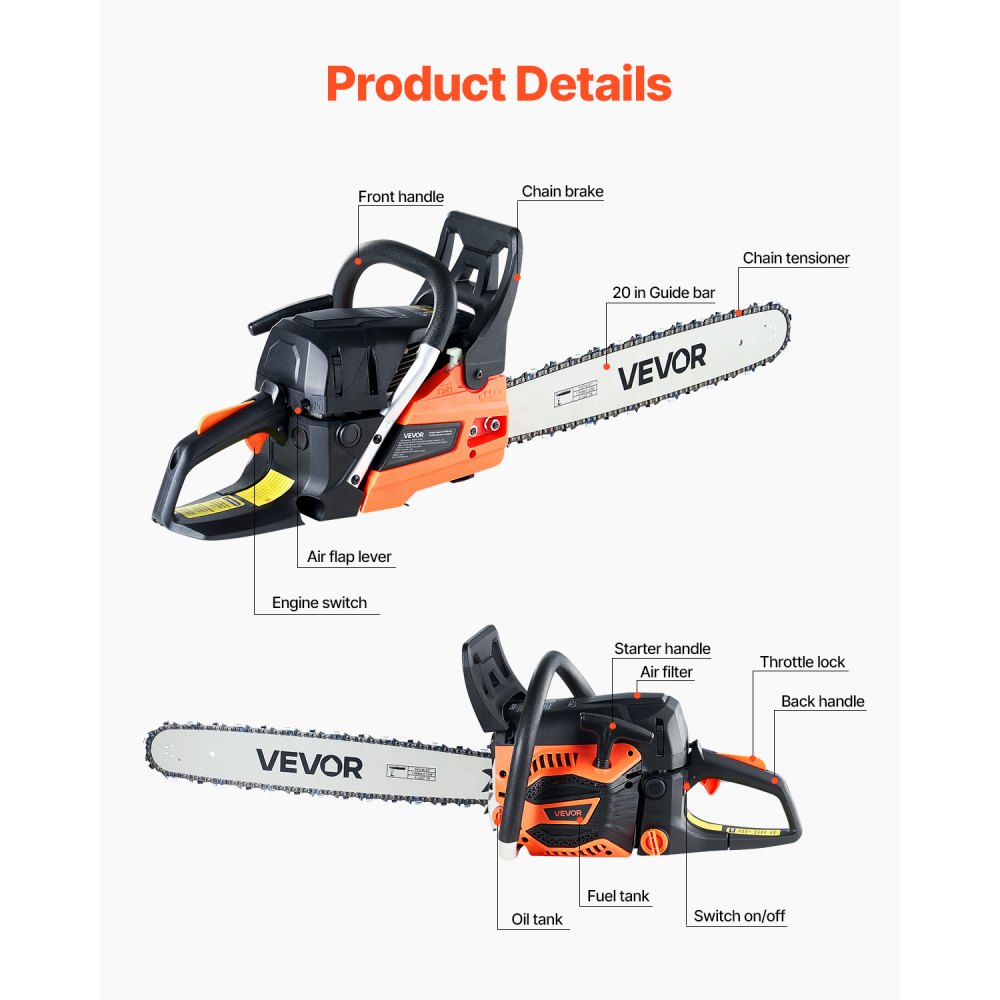62 cc Gas Chainsaw in-use view 2