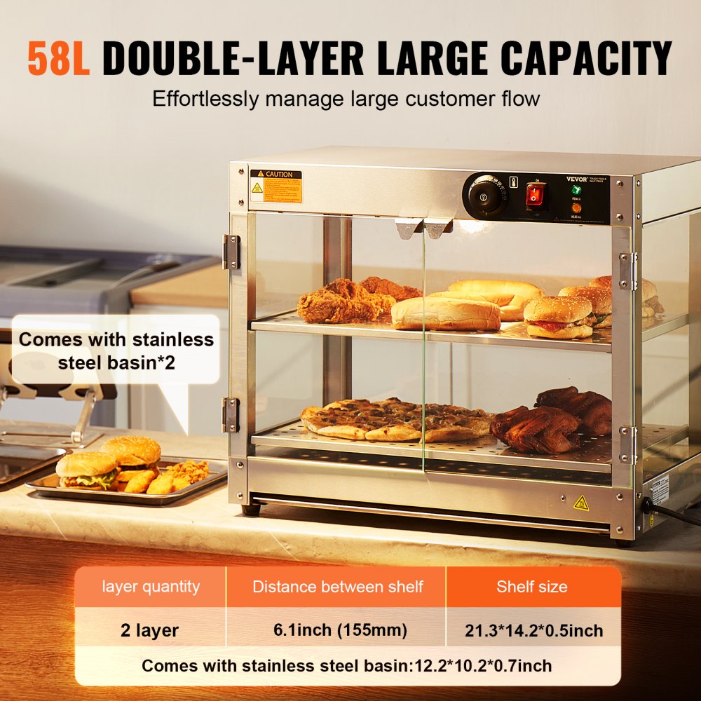 2-Tier Commercial Food Warmer Display in-use view 2