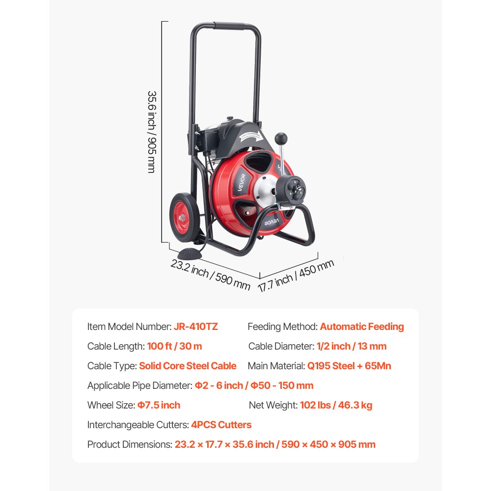 Drain Cleaner Machine 100 FT x 1/2 Inch in-use view 6