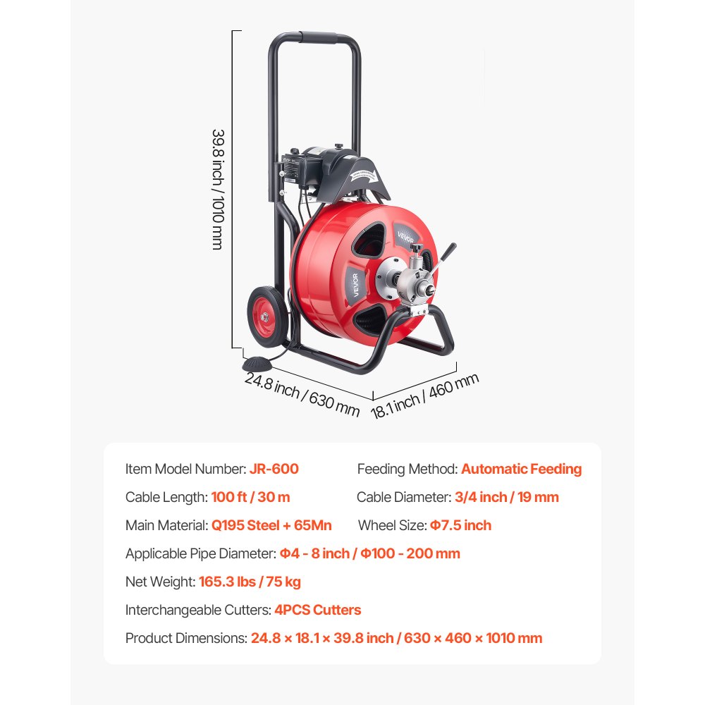 Drain Cleaner Machine 100 FT x 3/4 Inch in-use view 6
